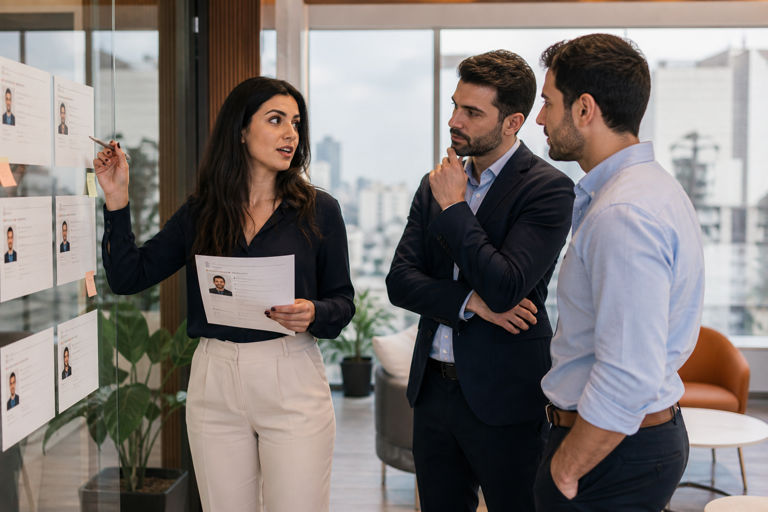 Lebanese recruitment professionals reviewing candidate profiles in a modern office